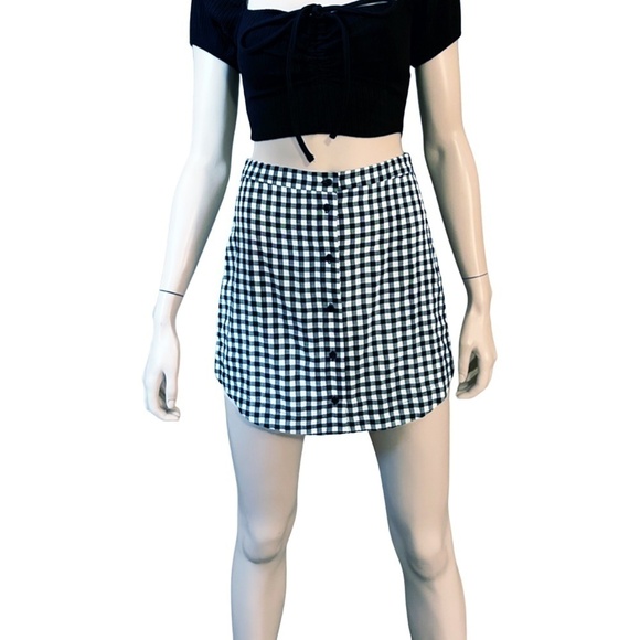 TOPSHOP Skirt Gingham Check Full Button Front Lightweight Full Button Front NWOT - Picture 4 of 14